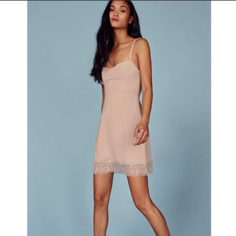 Reformation Pale Pink Lace Lisa Mini Slip Dress